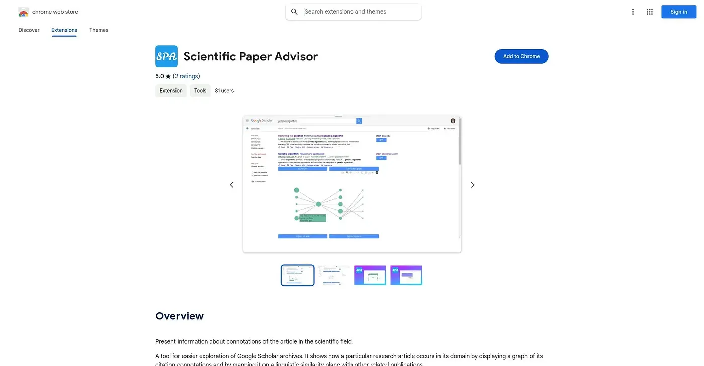 Screenshot of Scientific Paper Advisor Chrome Extension