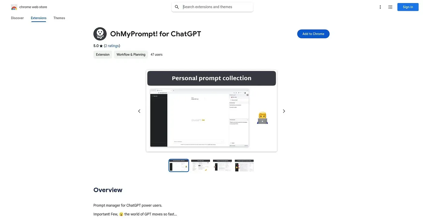 Screenshot of OhMyPrompt Extension