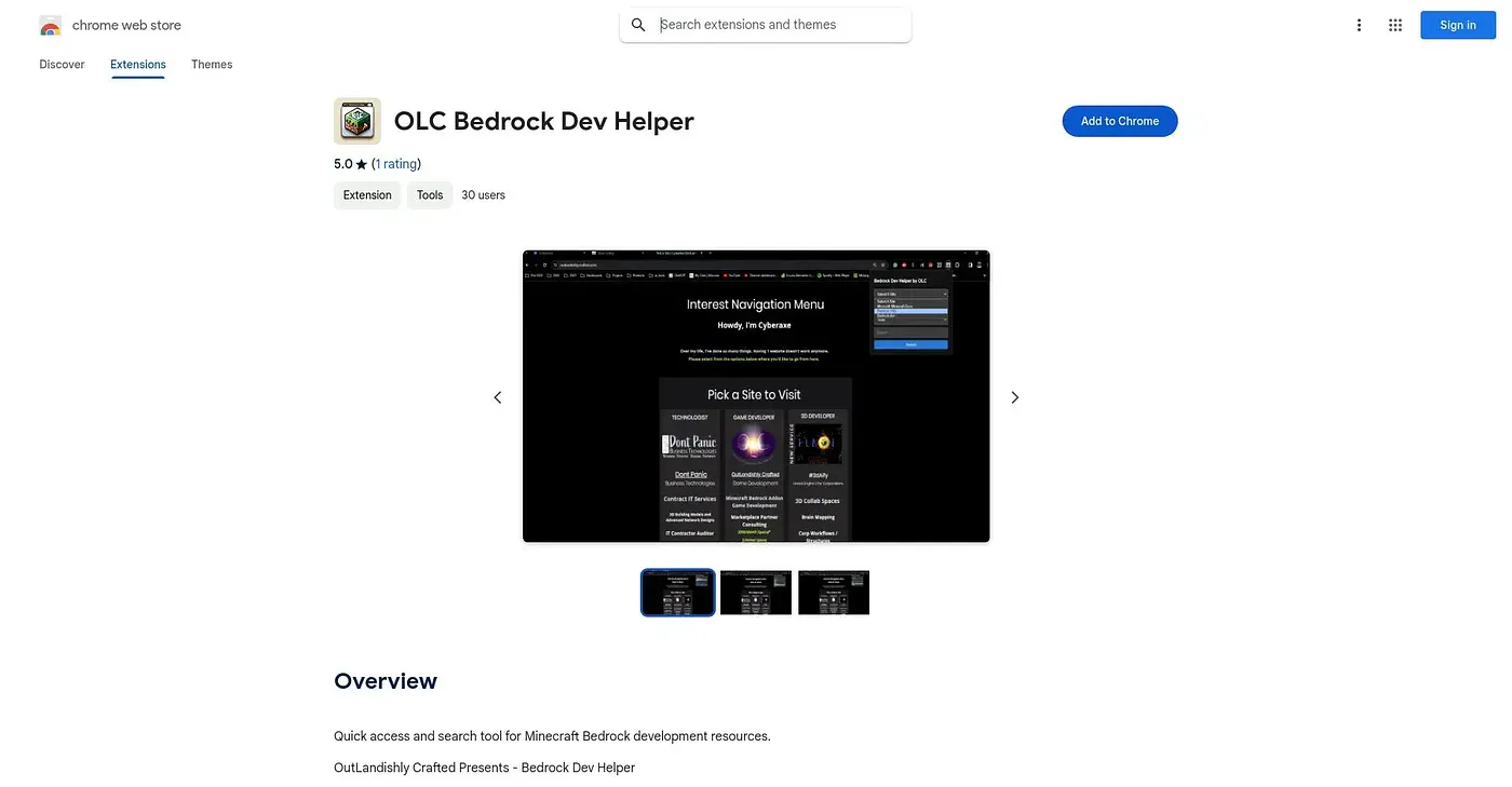 Screenshot of Olc Bedrock Dev Helper Chrome Extension