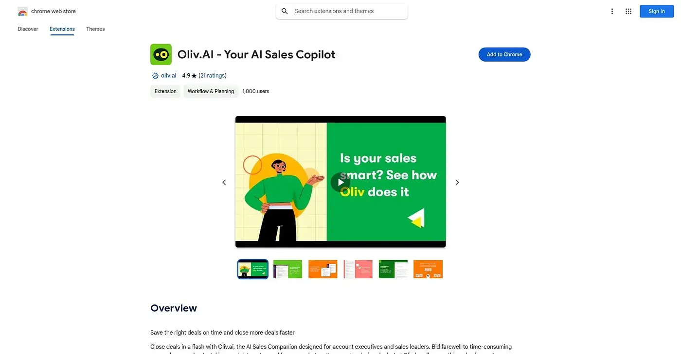 Screenshot of Olivai - Your AI Sales Copi Chrome Extension