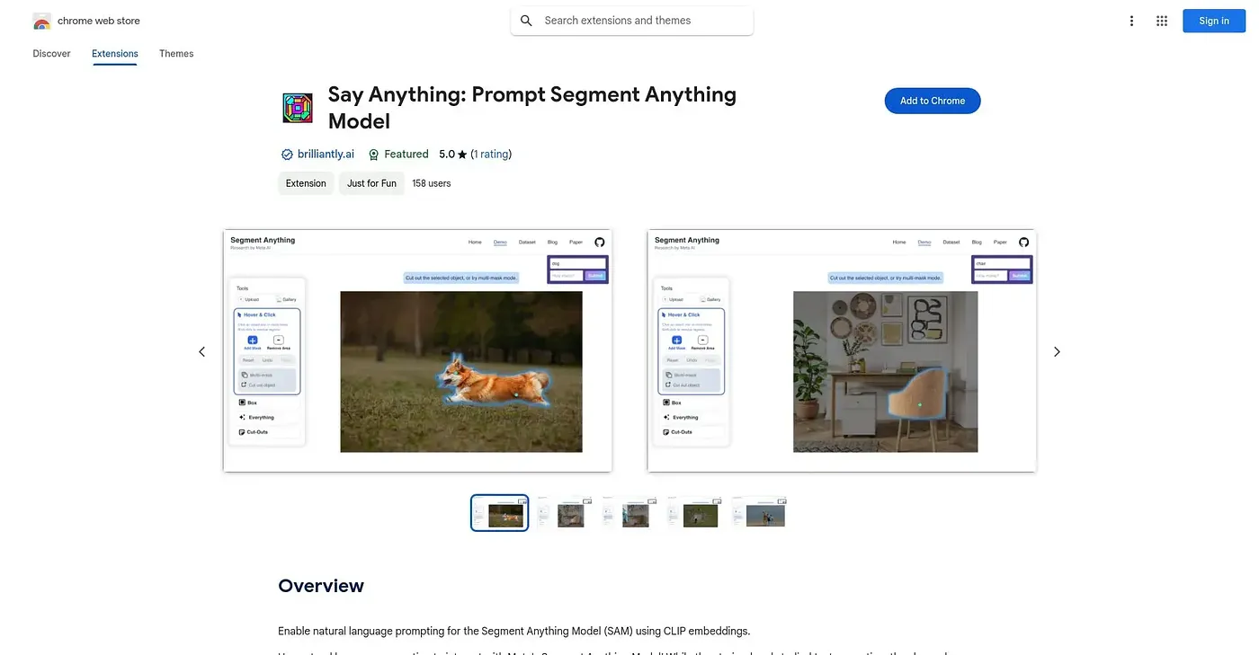 Screenshot of Say Anything Prompt Segment Anything Model Chrome Extension