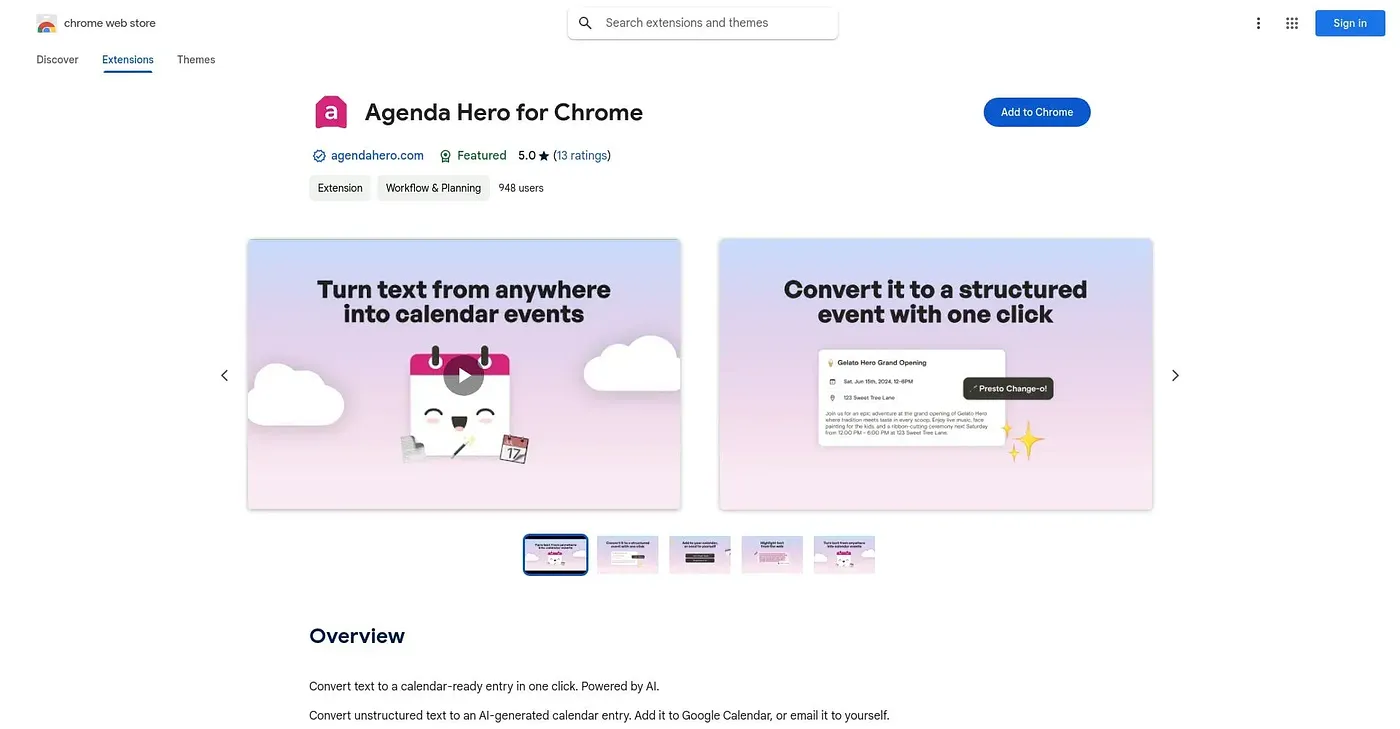 Screenshot of Agenda Hero Chrome Extension