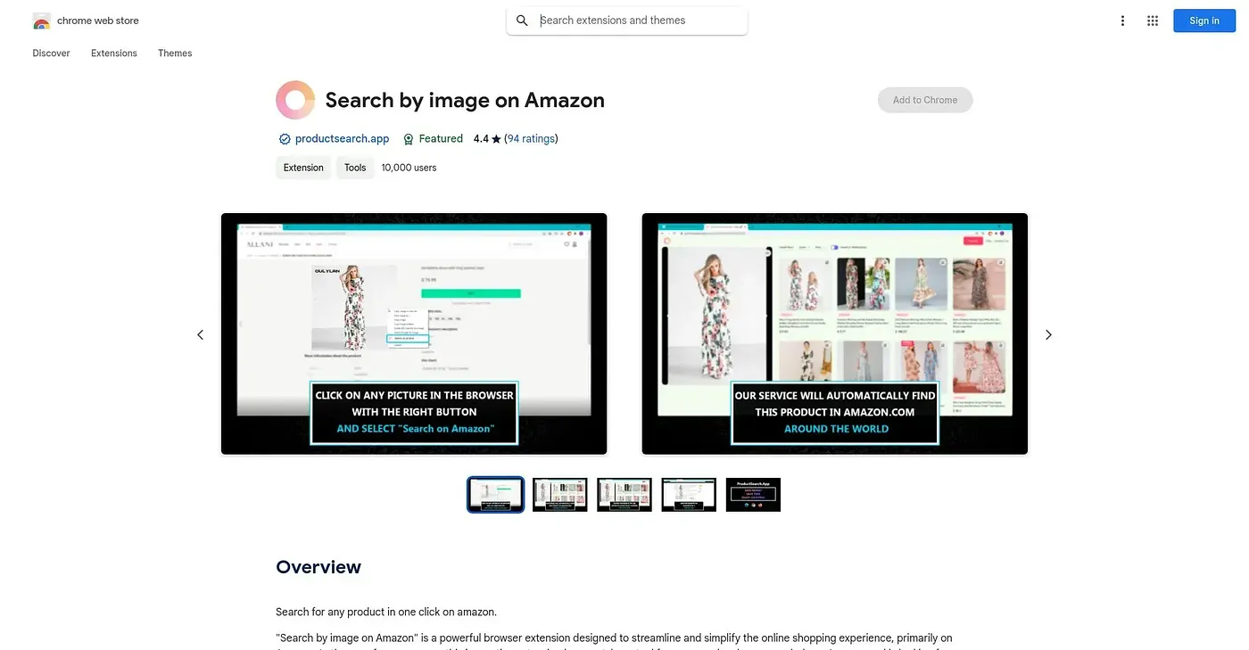 Screenshot of Search By Image On Amazon Chrome Extension