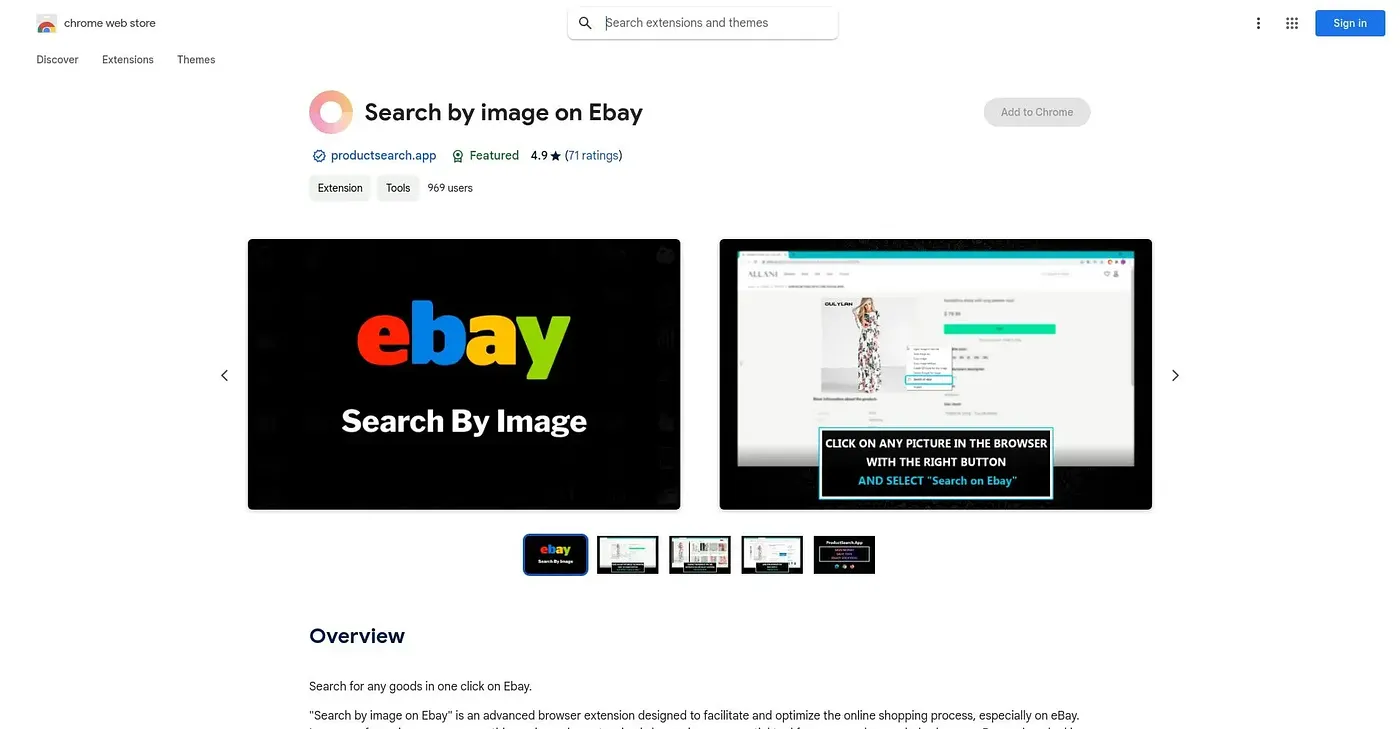 Screenshot of Search By Image On Ebay Chrome Extension