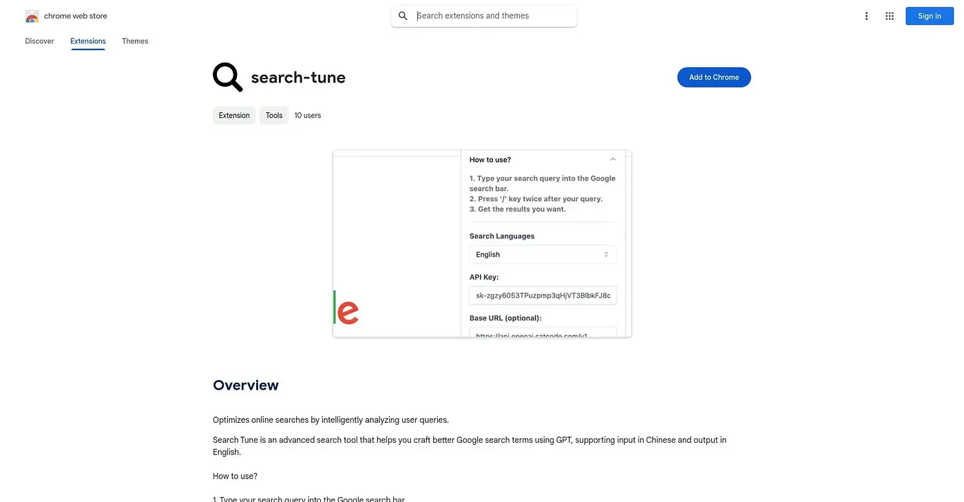 Screenshot of Search Tune Extension