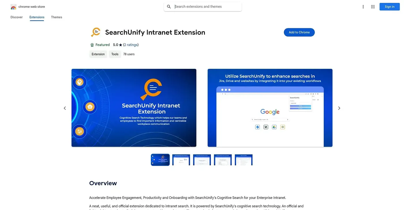 Screenshot of SearchUnify Intranet Extension