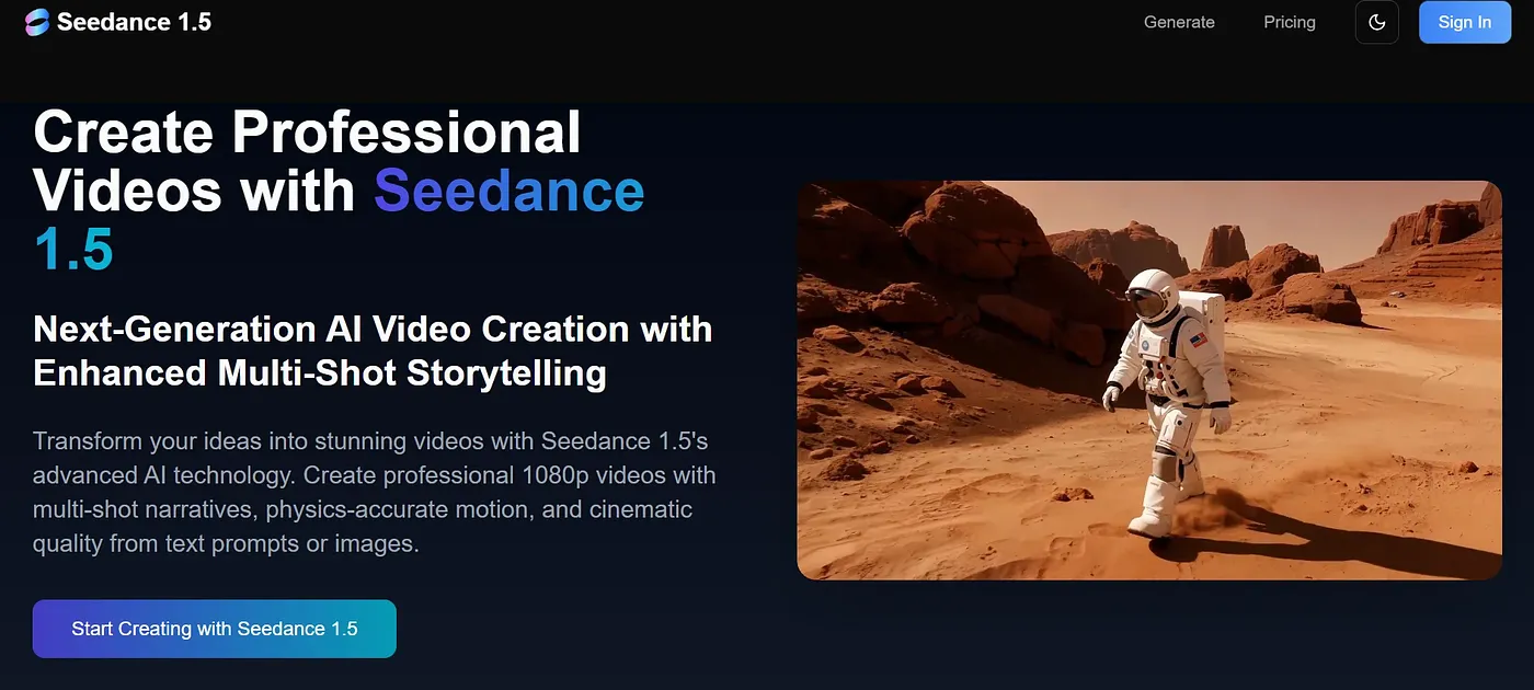 Screenshot of Seedance 1.5