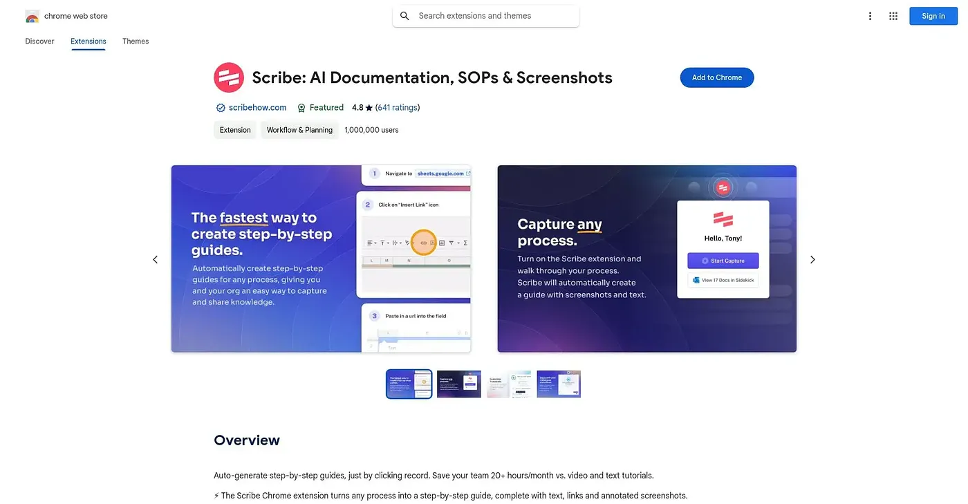Screenshot of Scribe AI Documentation S Chrome Extension