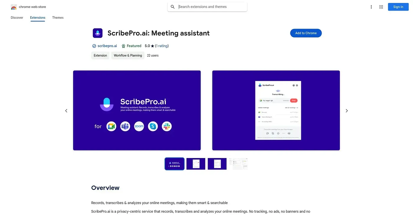 Screenshot of ScribePro AI Meeting Assist - Chrome Extension