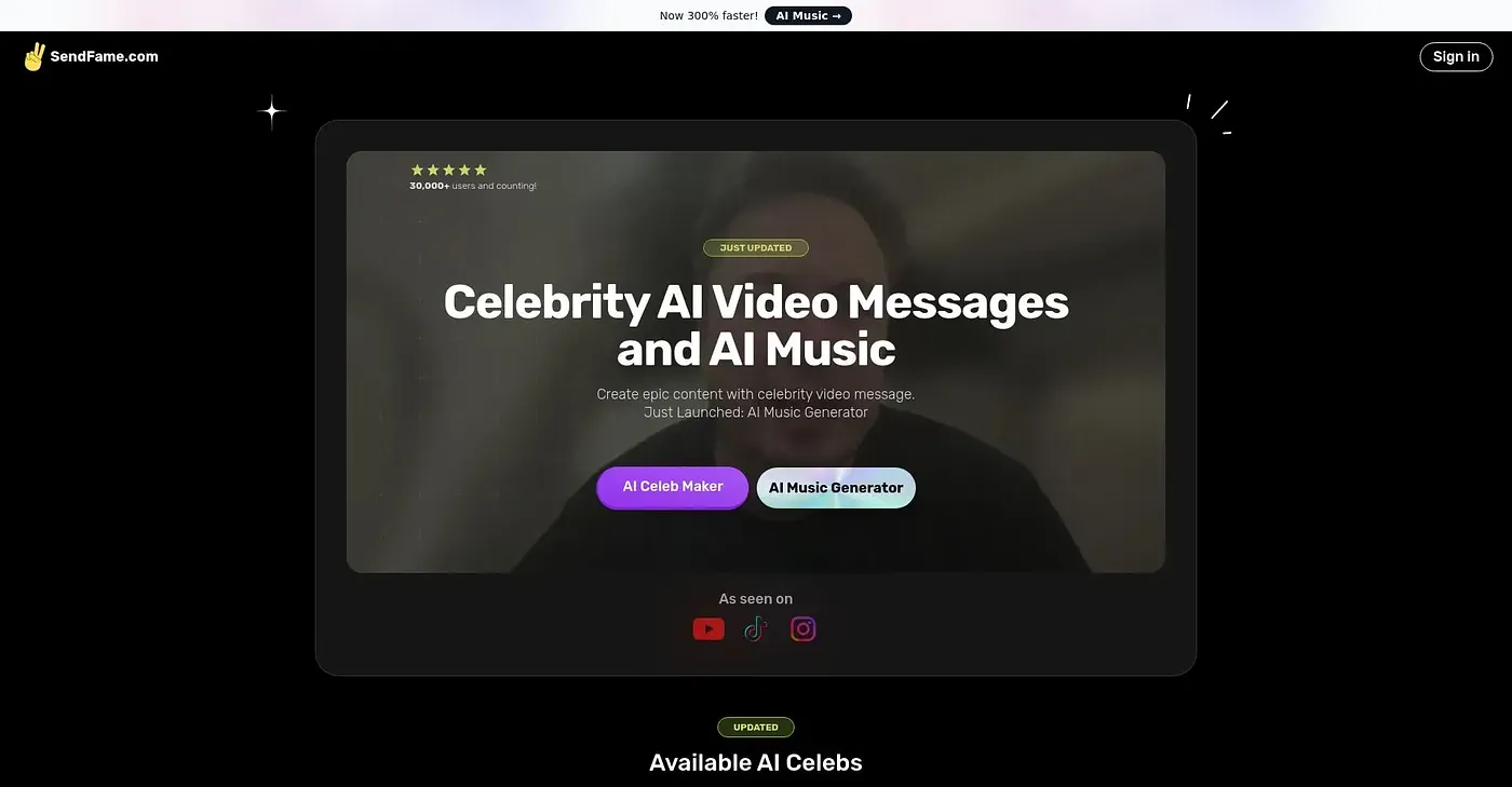 Screenshot of Send Fame