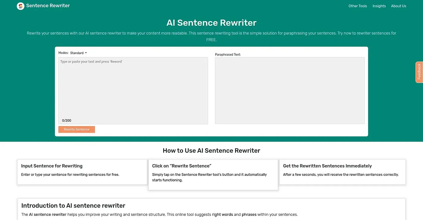 Screenshot of Sentence Rewriter