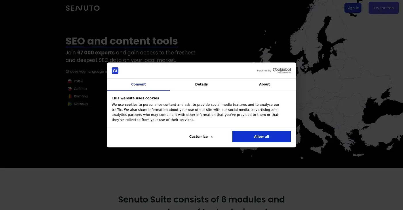 Screenshot of Senuto