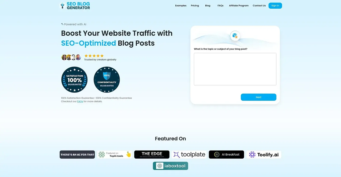 Screenshot of Seo Blog Generator