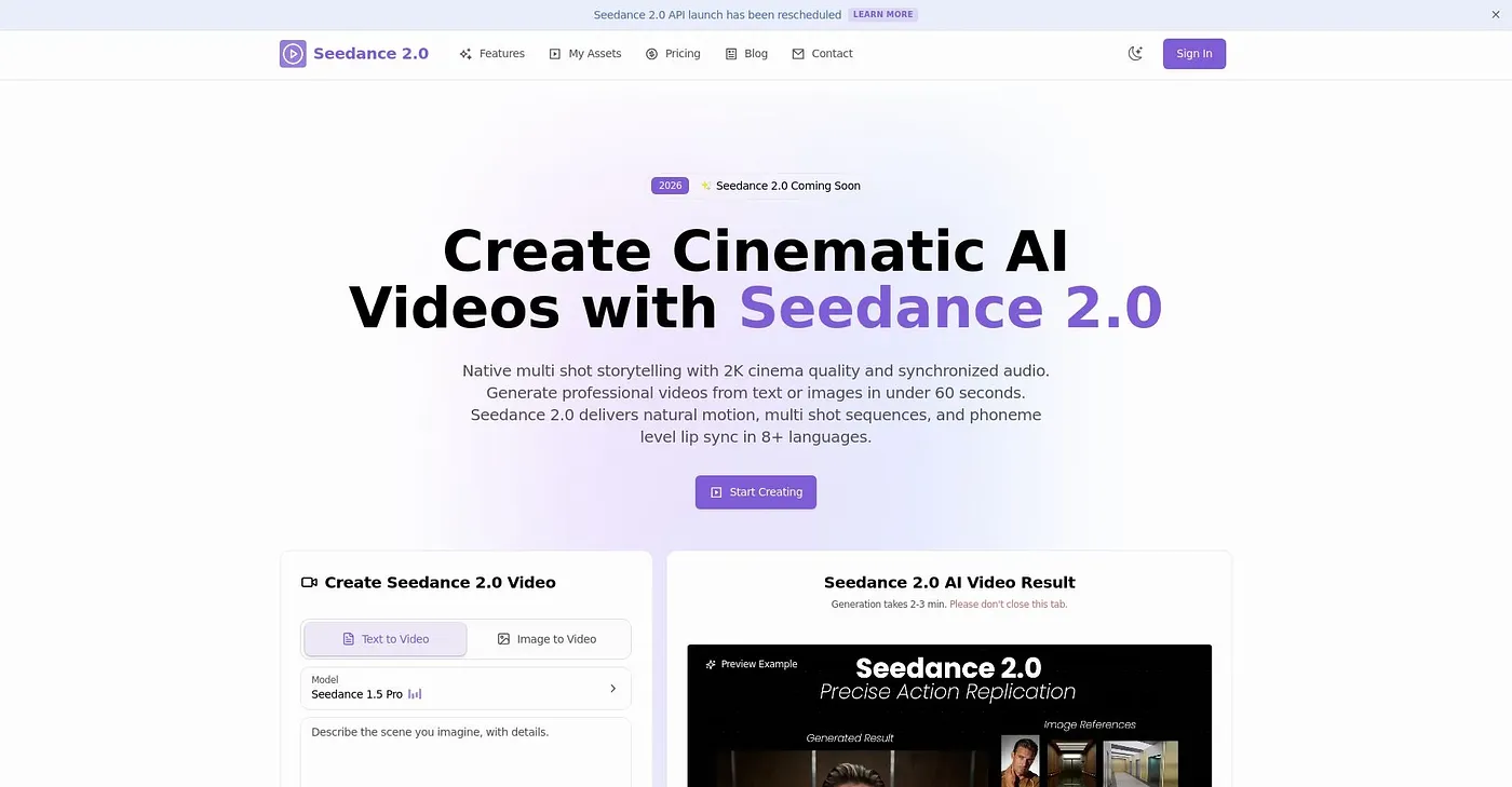 Screenshot of Seedance 2.0