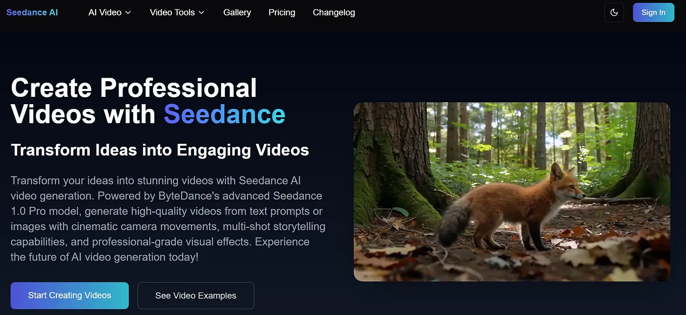 Screenshot of Seedance AI