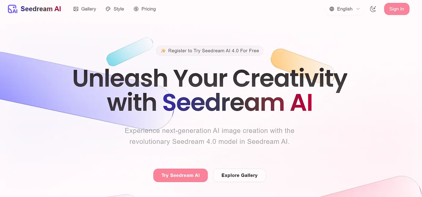 Screenshot of Seedream AI