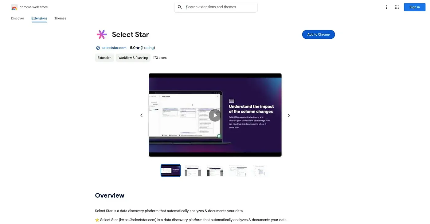 Screenshot of Select Star Chrome Extension