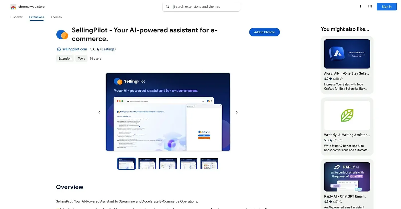 Screenshot of SellingPilot Chrome Extension