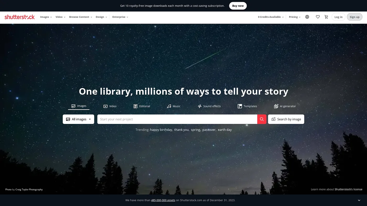 Screenshot of Shutterstock
