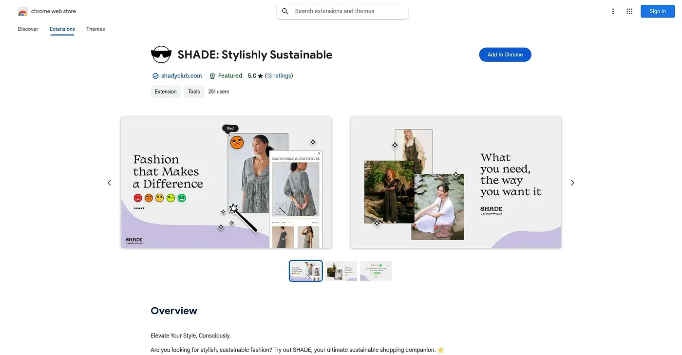 Screenshot of Shade Stylishly Sustainable Extension