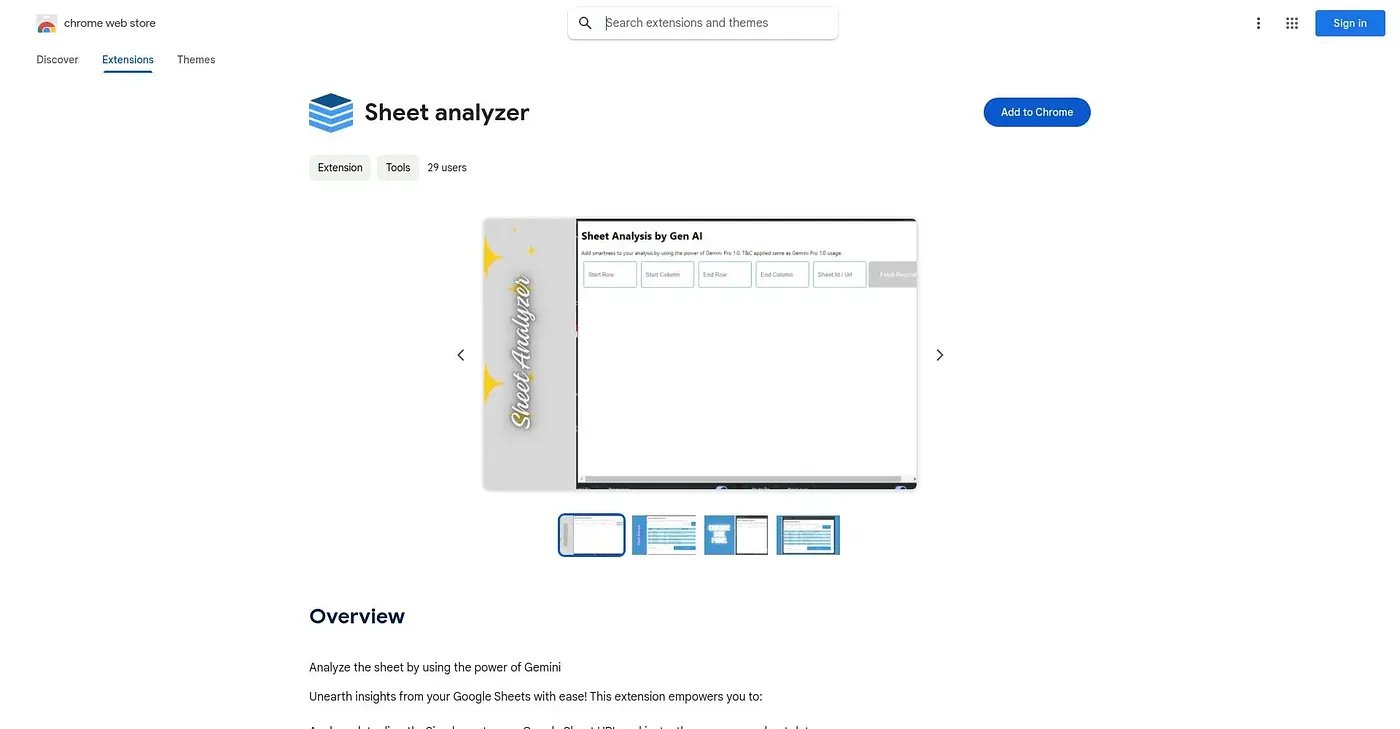 Screenshot of Sheet Analyzer Chrome Extension