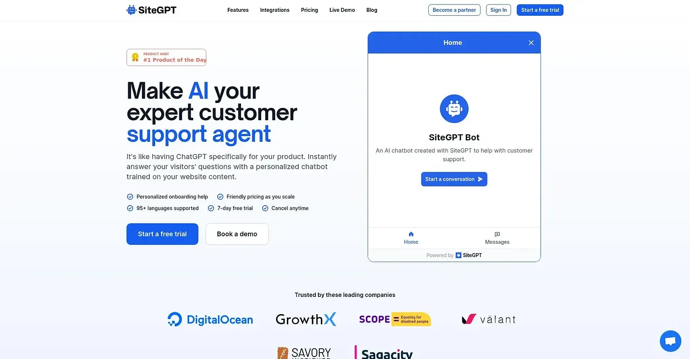Screenshot of SiteGPT