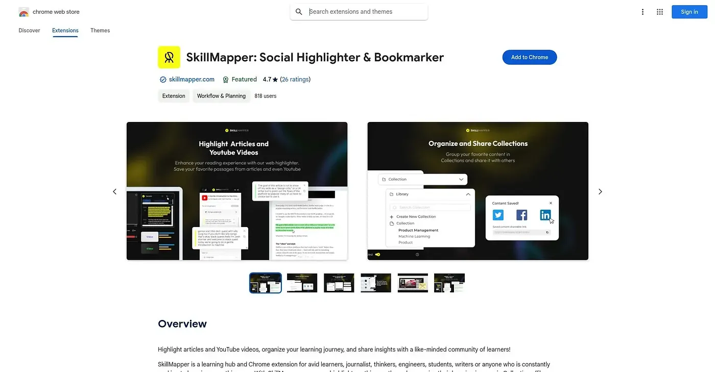Screenshot of Skillmapper Social Highlighter Chrome Extension