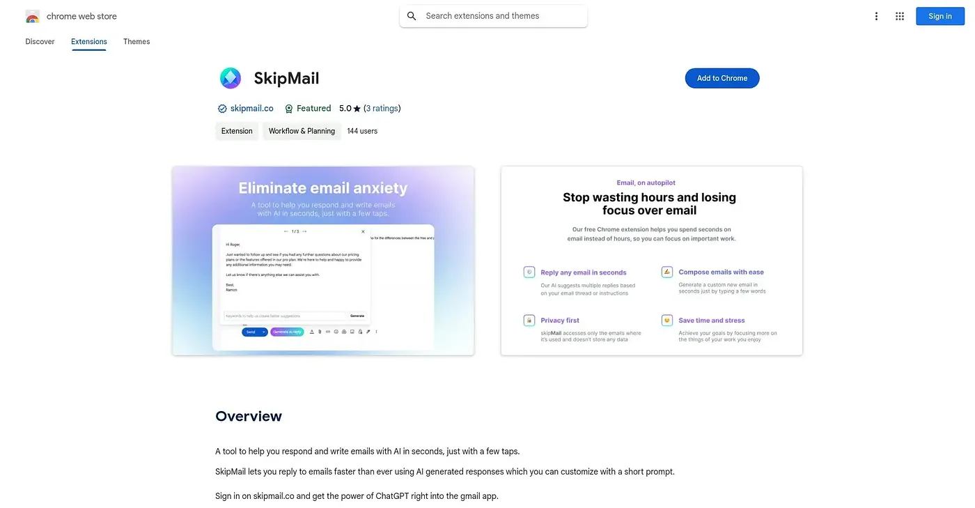 Screenshot of SkipMail