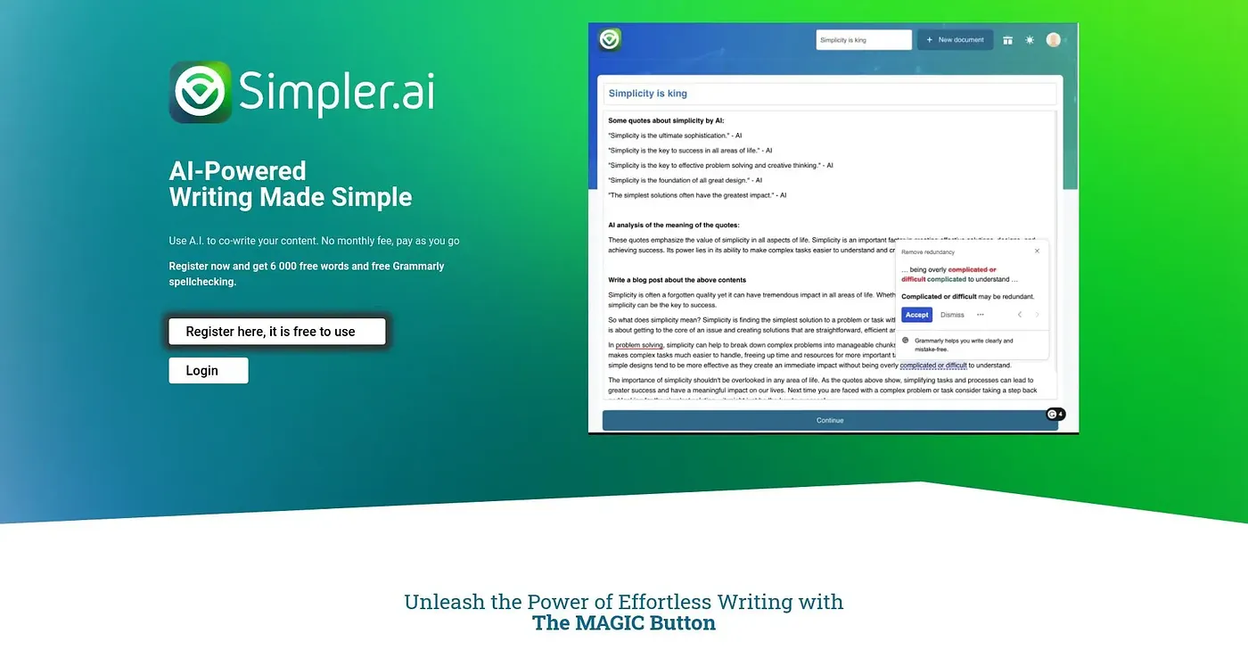 Screenshot of Simpler AI