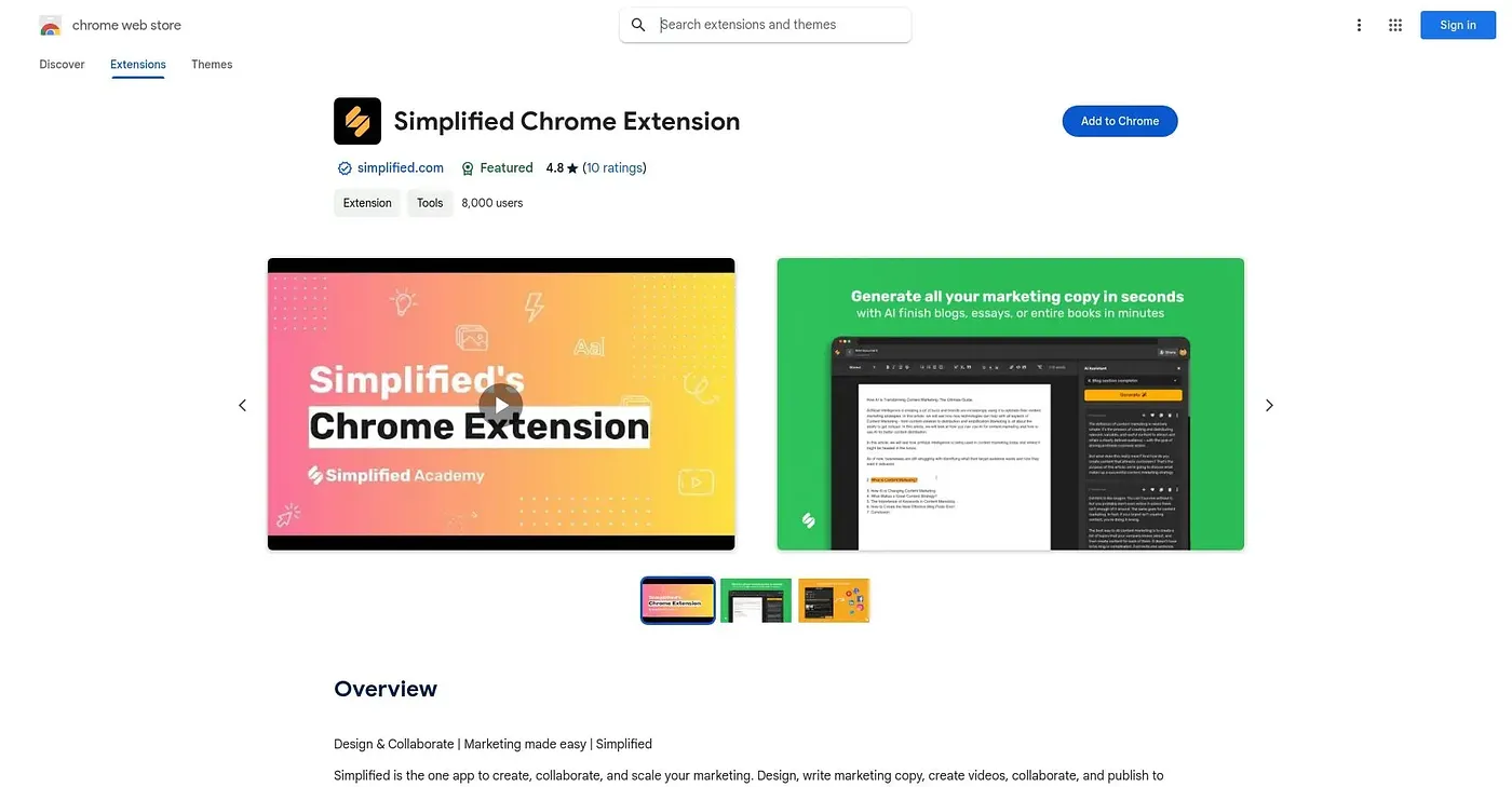 Screenshot of Simplified Chrome Extension