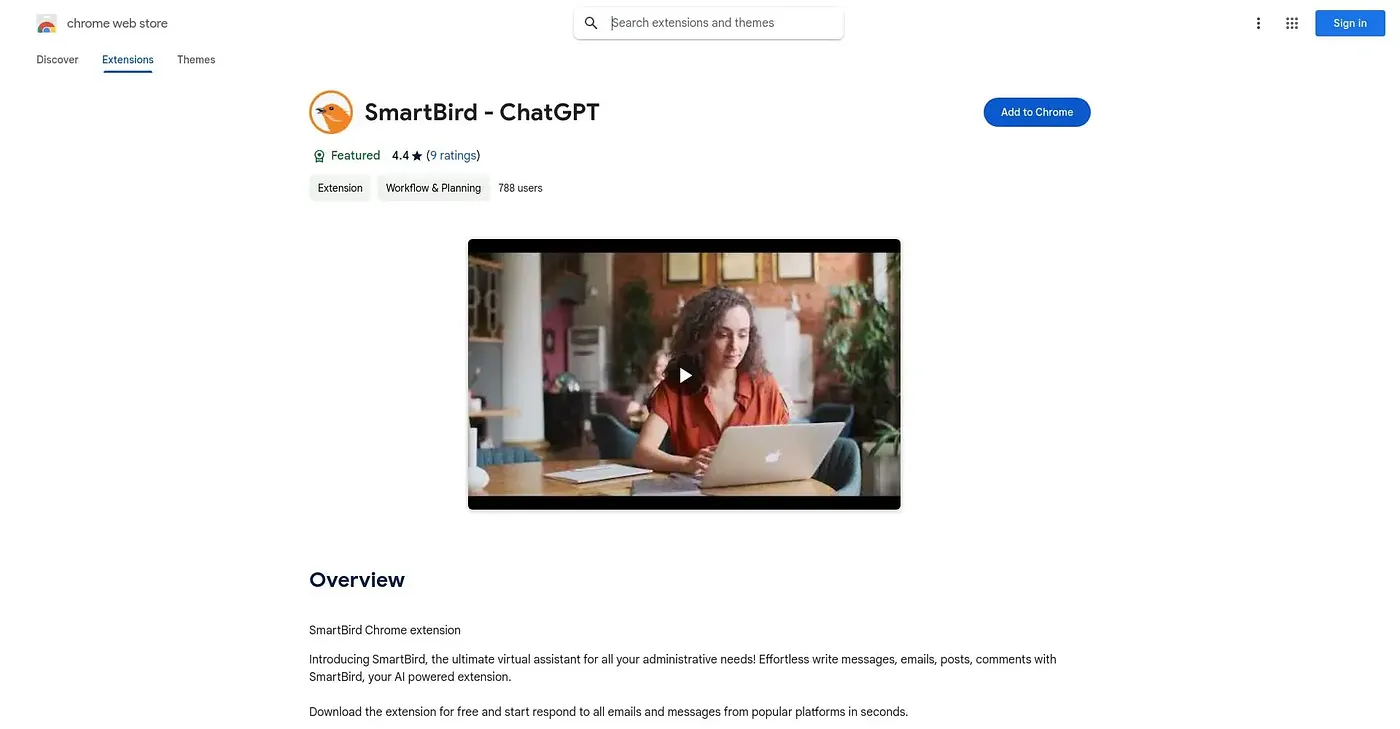 Screenshot of SmartBird ChatGPT