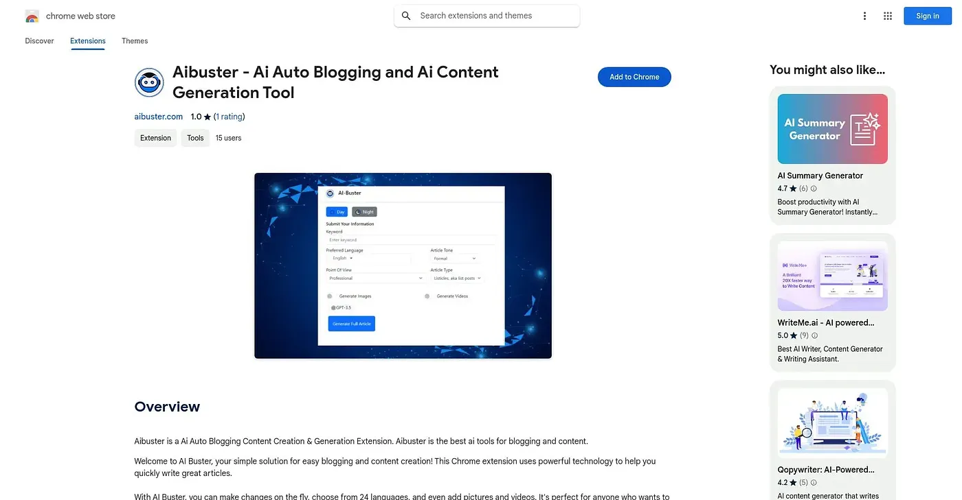 Screenshot of Aibuster AI Auto Blogging