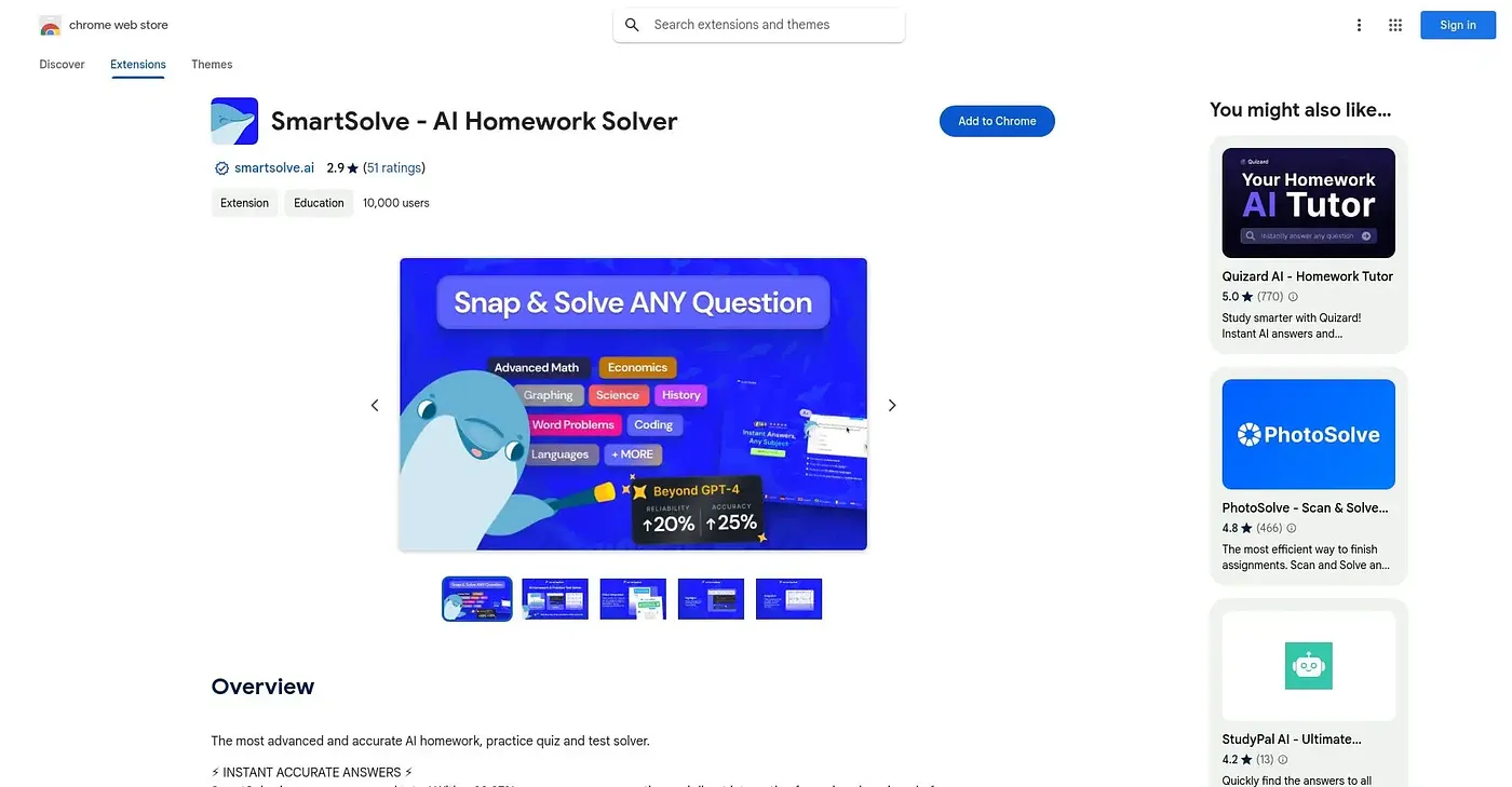 Screenshot of SmartSolve AI Homework So Chrome Extension