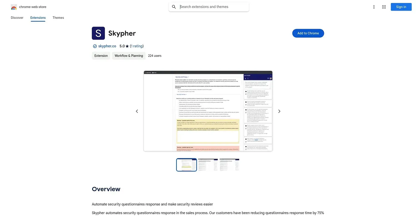 Screenshot of Skypher Chrome Extension