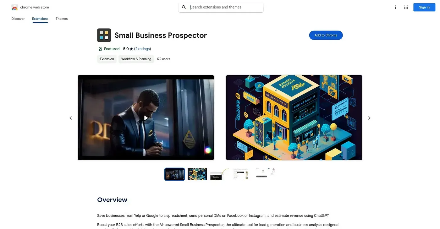 Screenshot of Small Business Prospector Chrome Extension