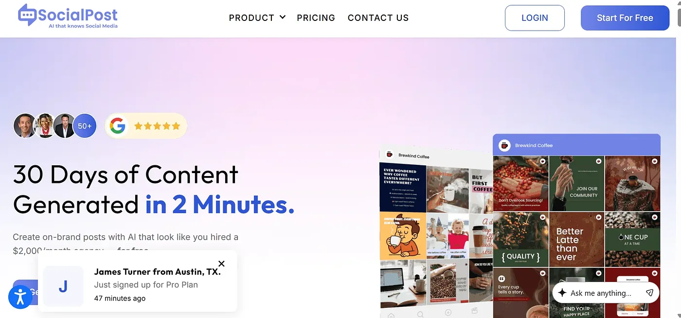Screenshot of SocialPost.ai