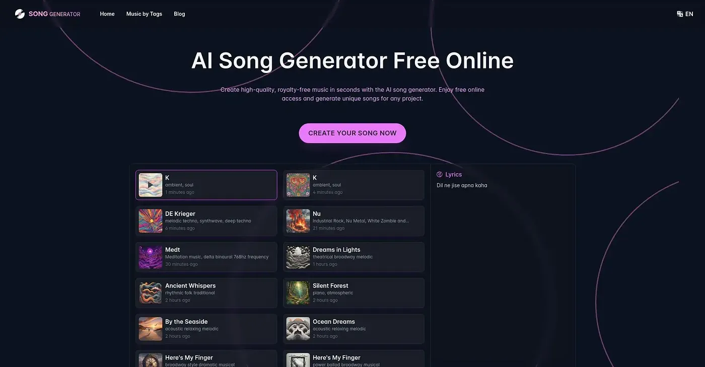 Screenshot of Song Generator