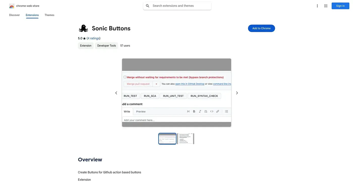 Screenshot of Sonic Buttons Chrome Extension