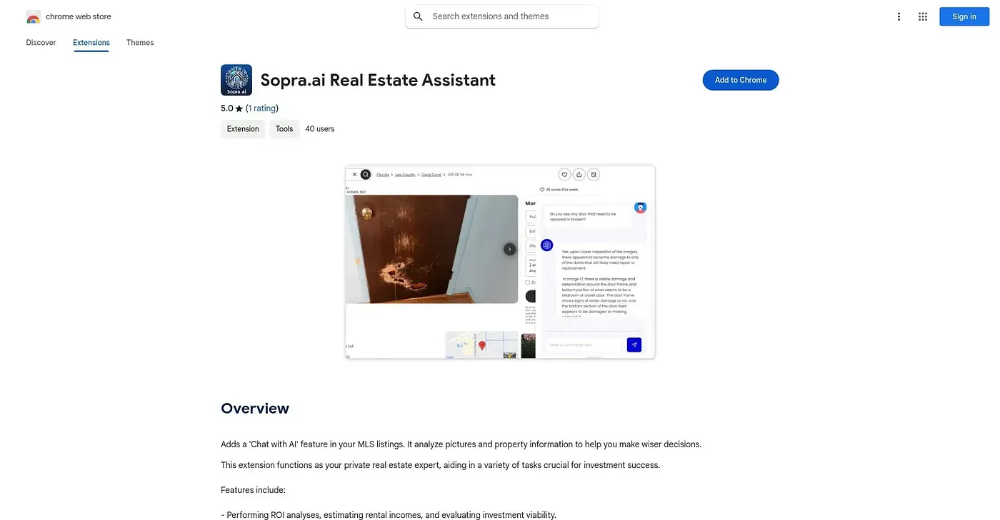 Screenshot of SopraAI Real Estate Assis Chrome Extension