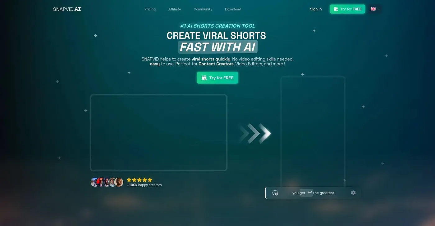 Screenshot of Snap Vid AI