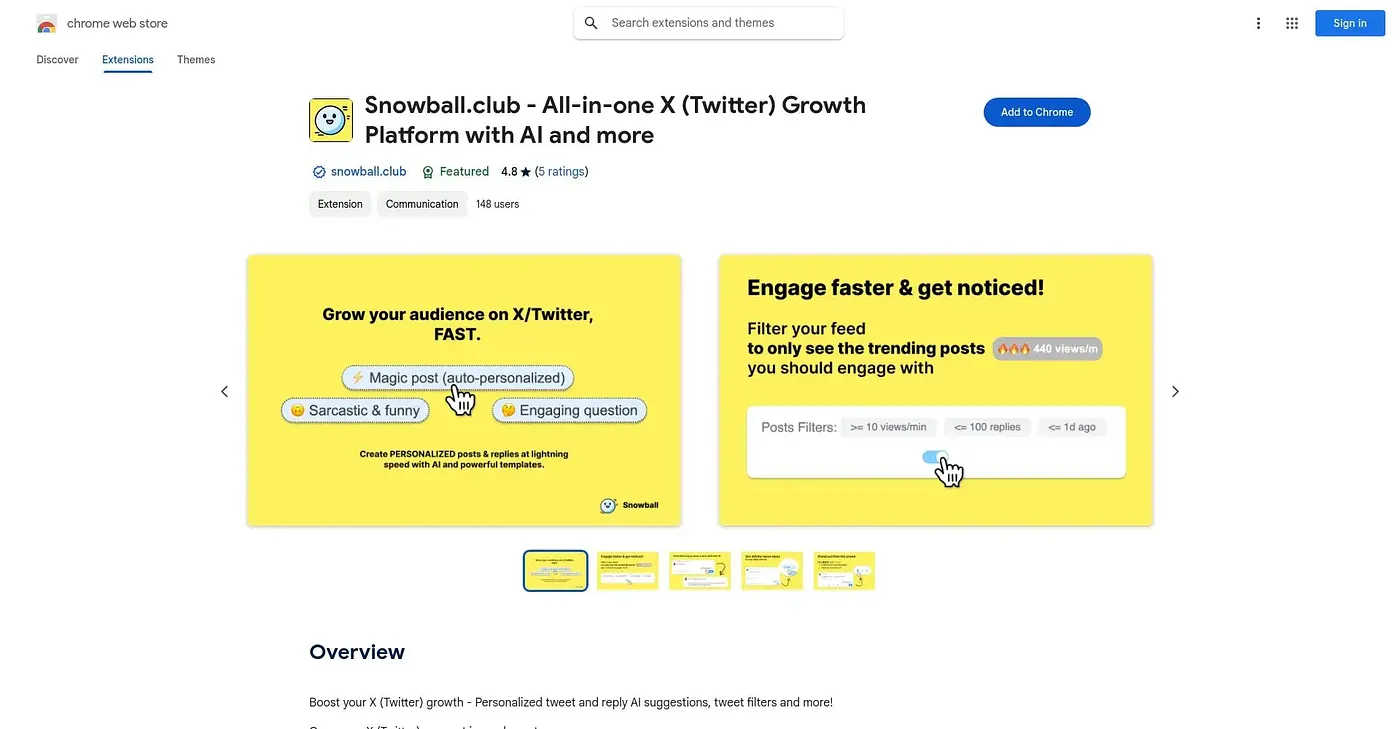 Screenshot of Snowball Club - Chrome Extension