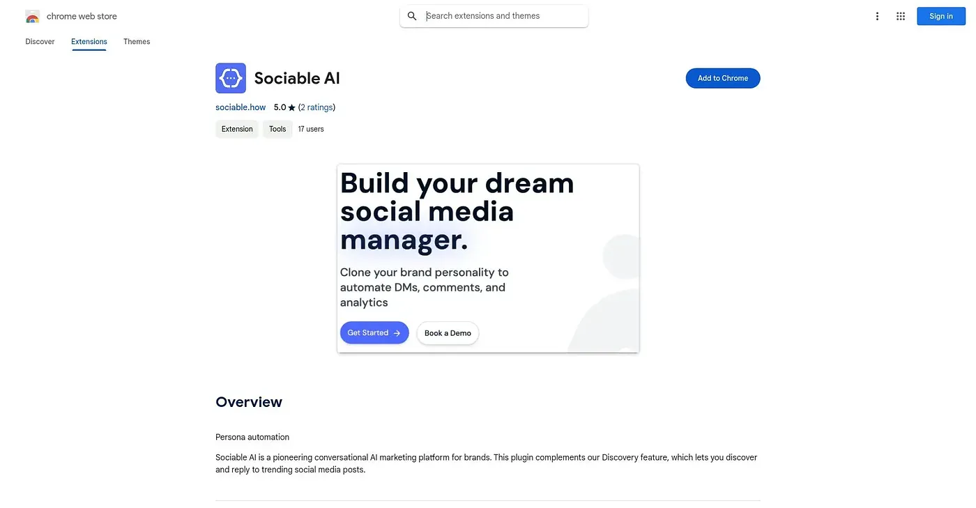 Screenshot of Sociable AI Chrome Extension