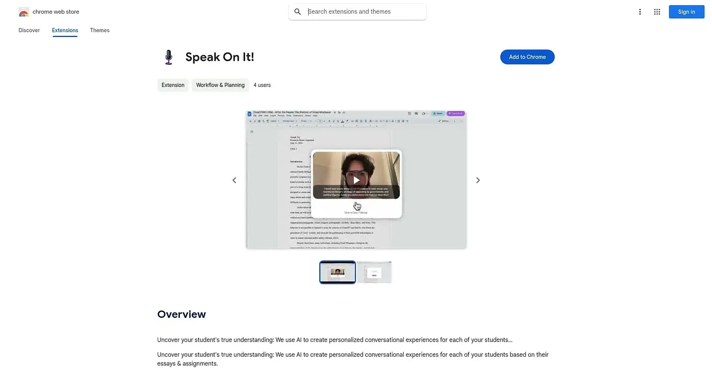 Screenshot of Speak On It Chrome Extension