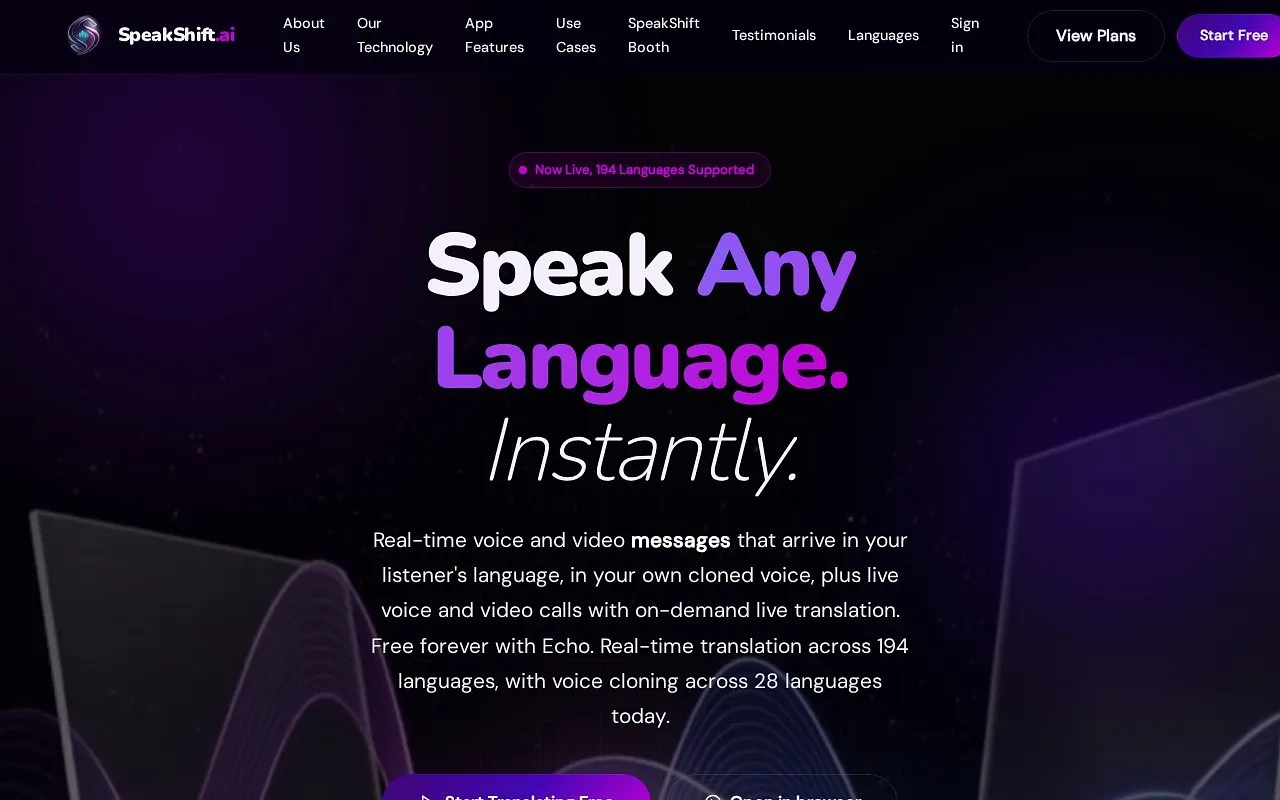 Screenshot of SpeakShift