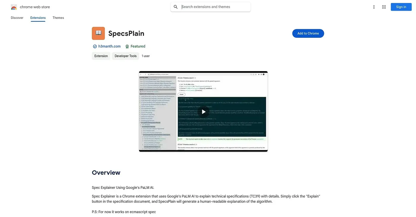Screenshot of Specsplain Chrome Extension