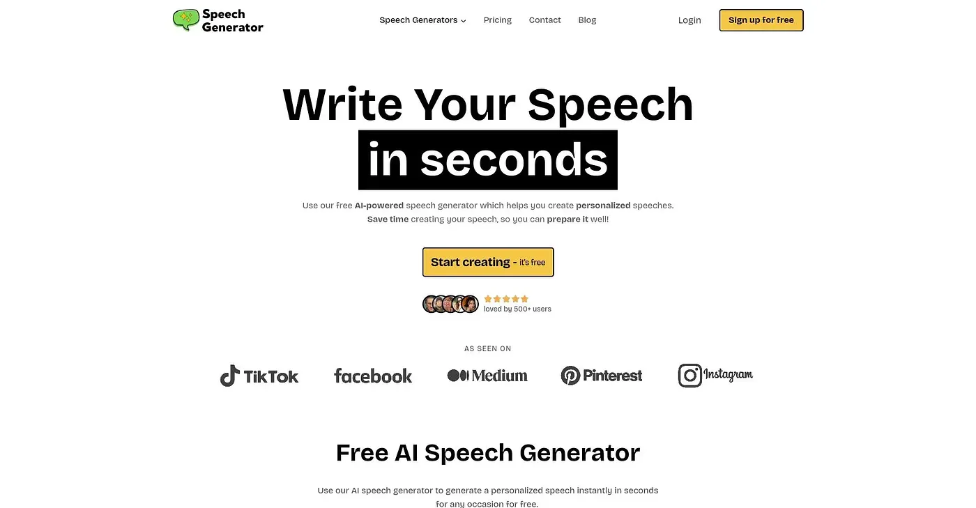 Screenshot of Speech Generator AI