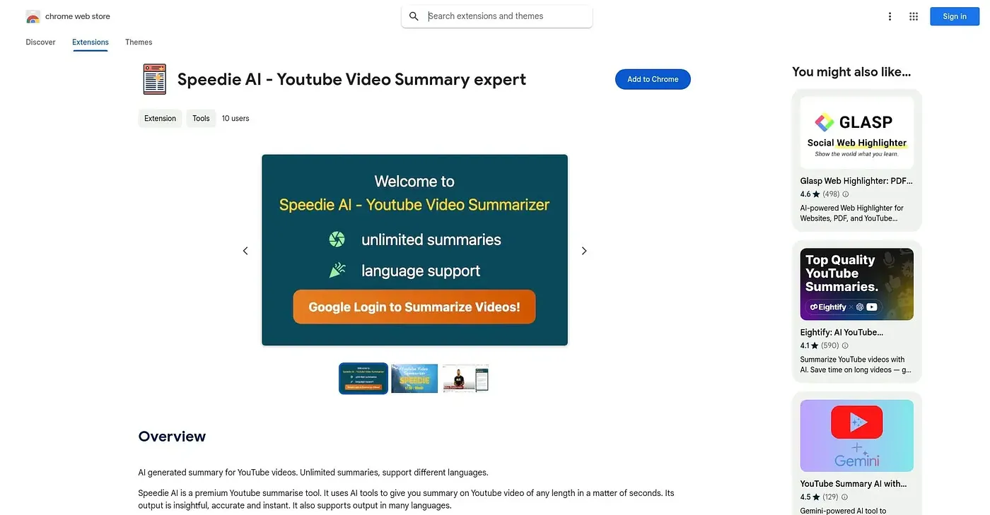 Screenshot of Speedie AI Chrome Extension