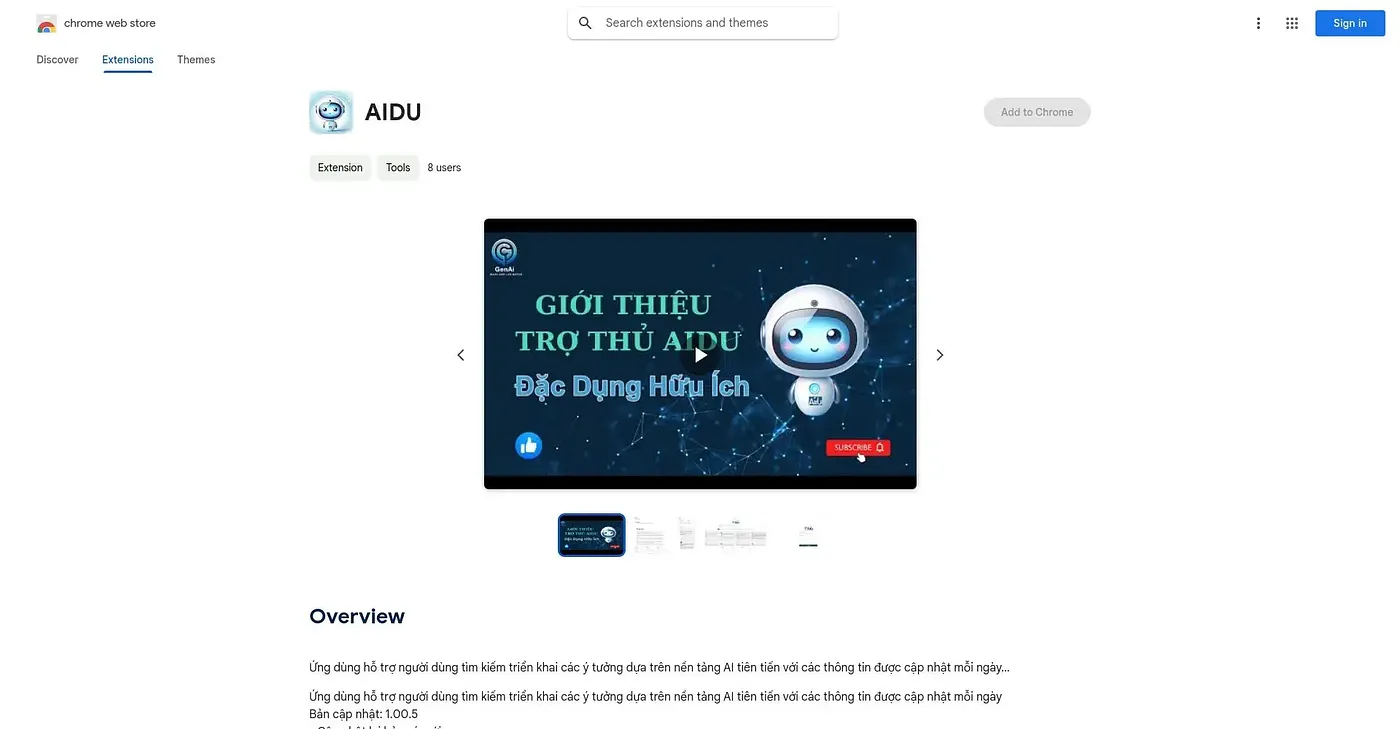 Screenshot of Aidu Chrome Extension