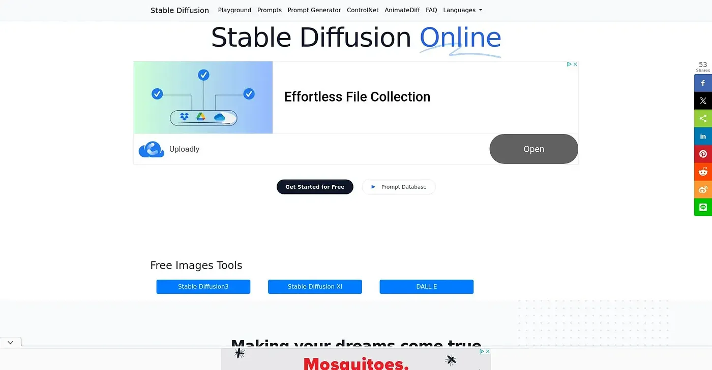 Screenshot of Stable Diffusion Online