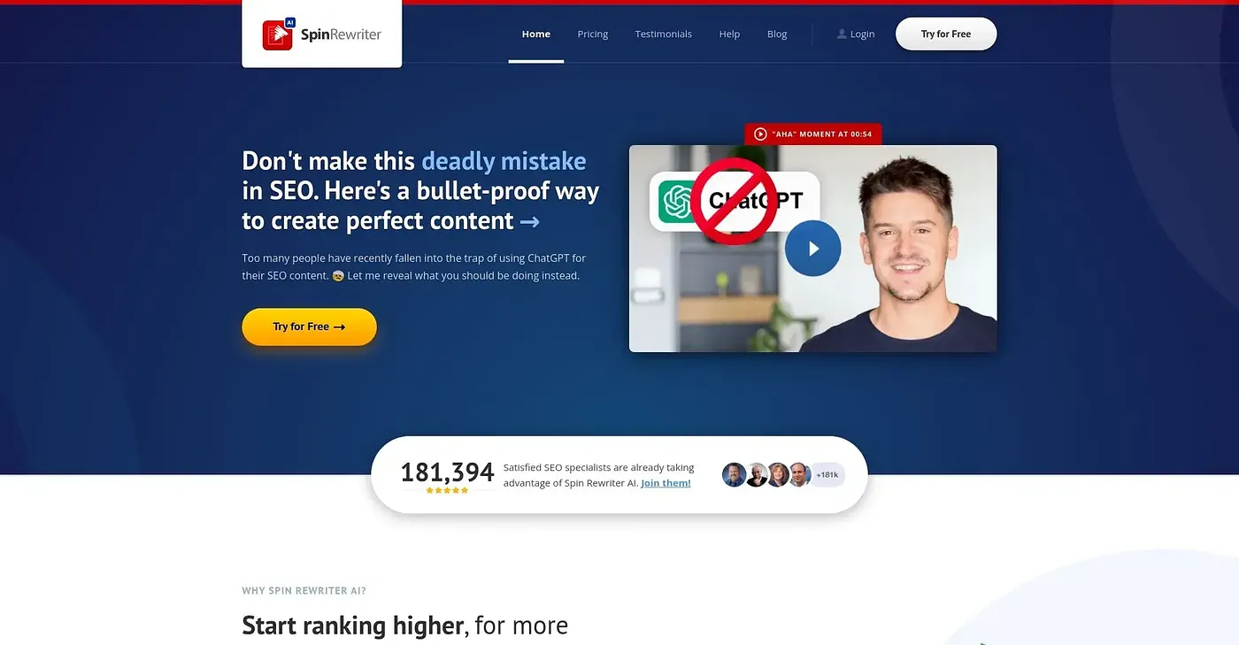 Screenshot of Spin Rewriter